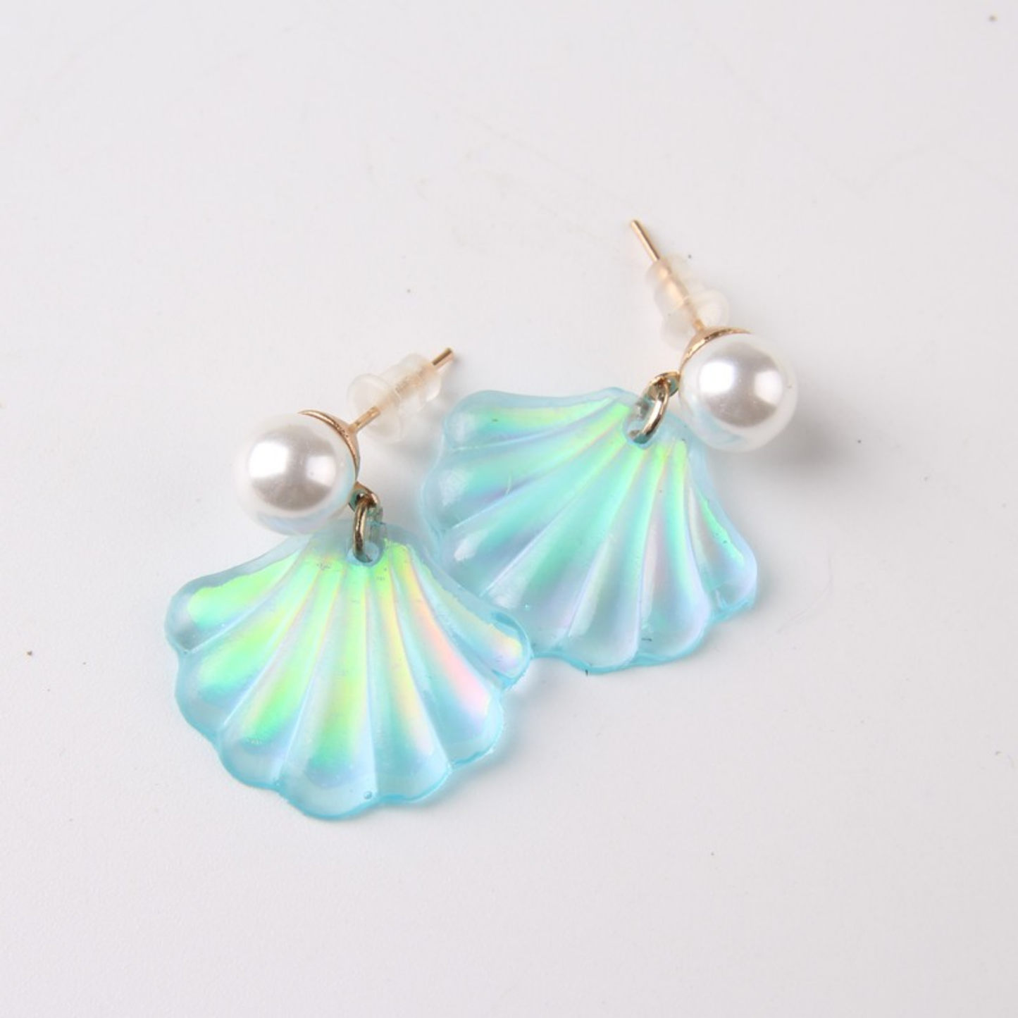 Mermaid Shell Earrings | Iridescent Seashell Drops with Pearl Accent