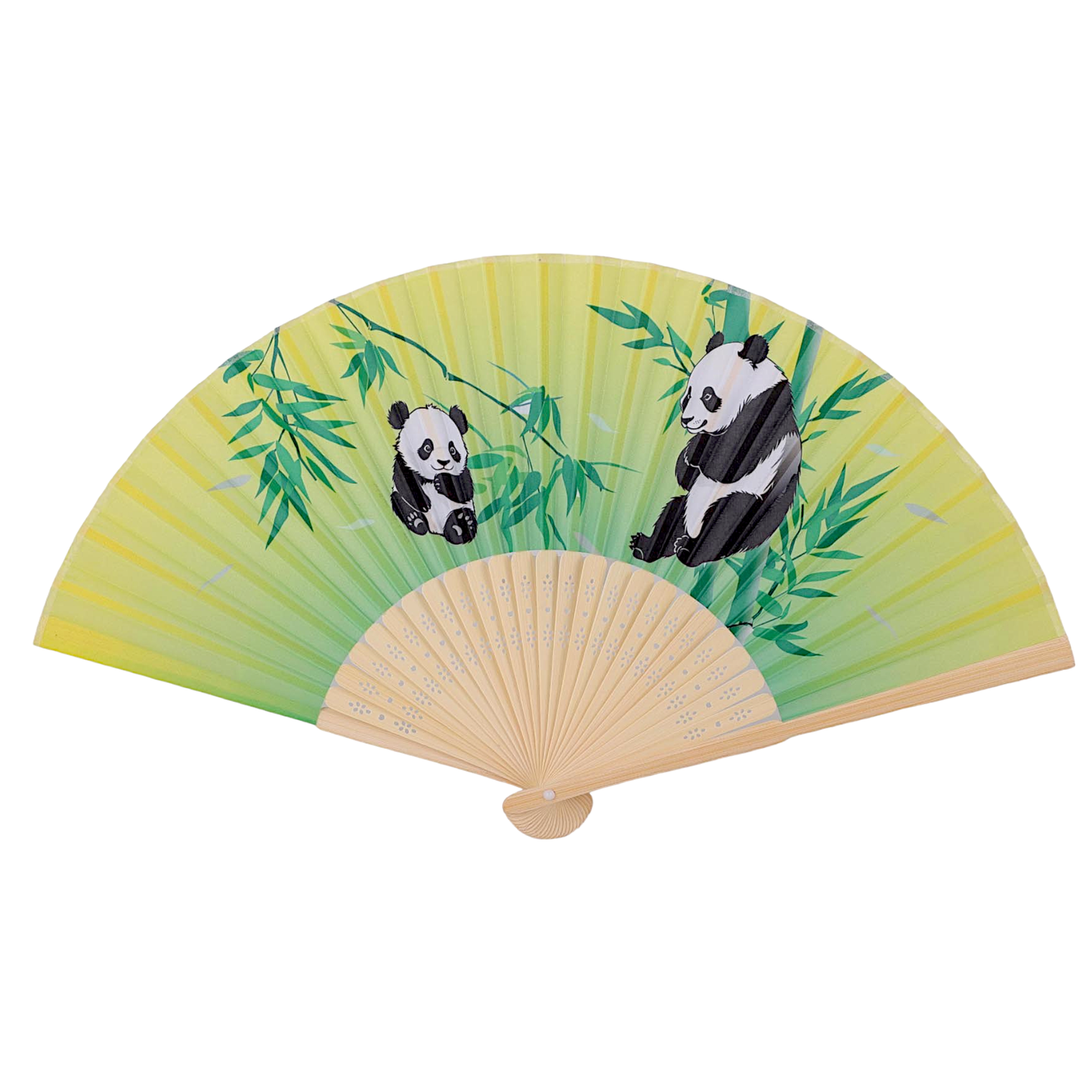 Panda Bamboo Design Paper Folding Fan | 10" Hand Fan with Wooden Frame