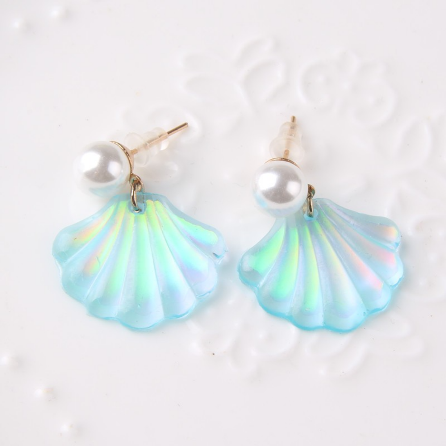 Mermaid Shell Earrings | Iridescent Seashell Drops with Pearl Accent
