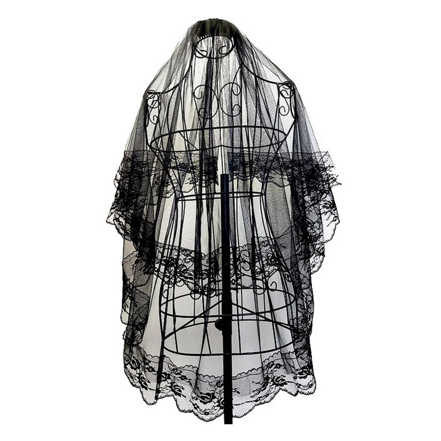 Gothic Clip-In Black Veil | Two-Layer Black Mesh Veil with Comb Attachment