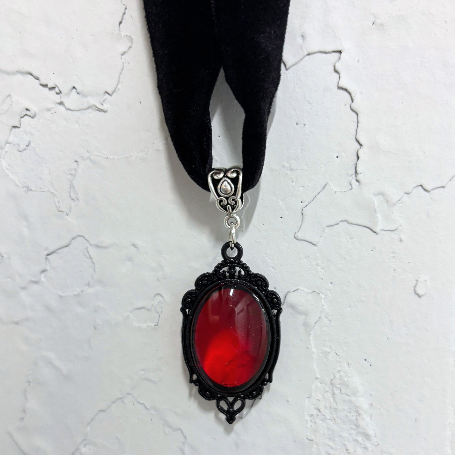 Gothic Blood Choker | Black Velvet Choker with Red Gem