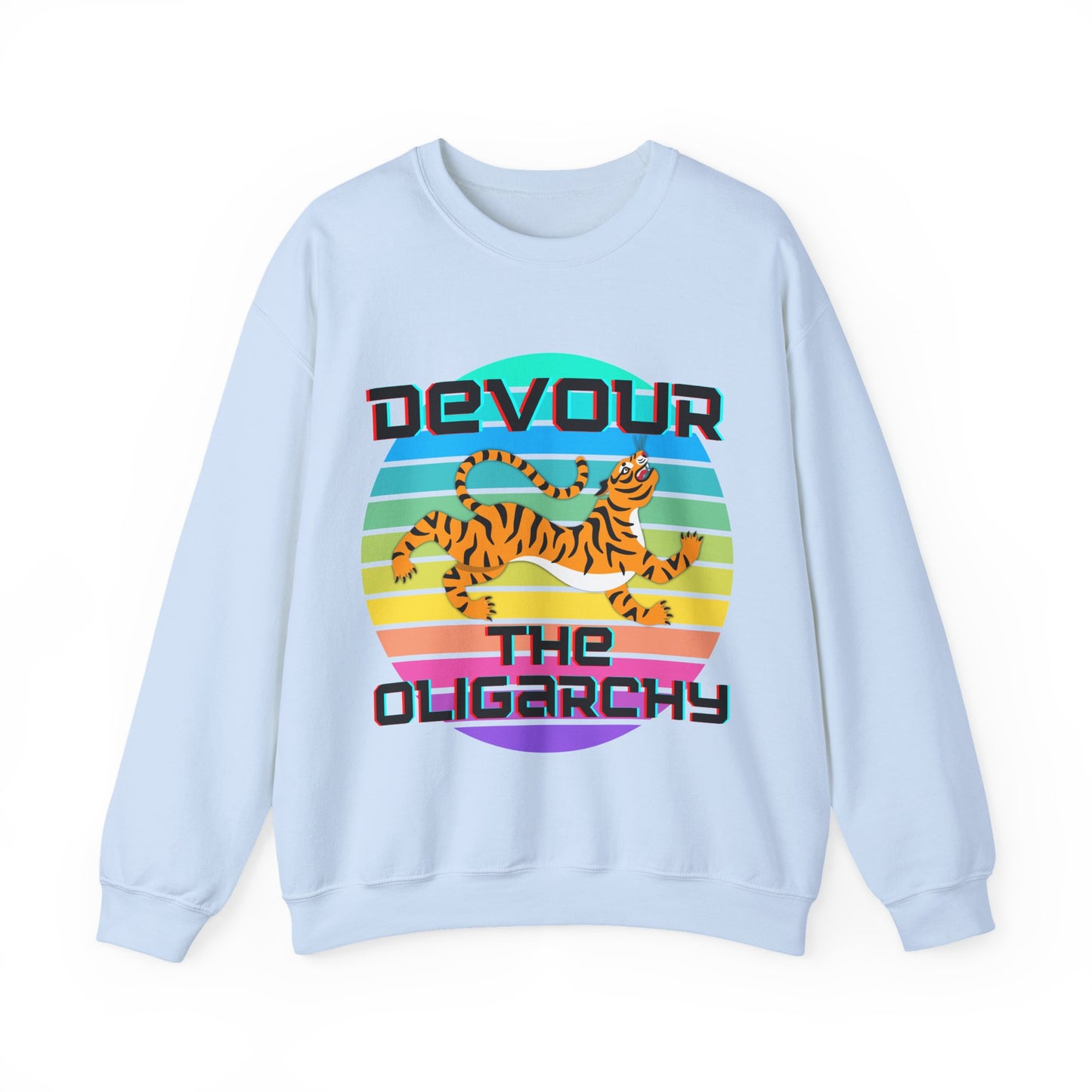 Tiger Motif "Devour the Oligarchy" Unisex Heavy Blend™ Crewneck Sweatshirt [Sizes S-5X]