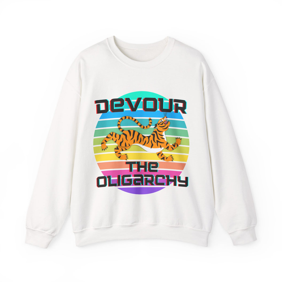 Tiger Motif "Devour the Oligarchy" Unisex Heavy Blend™ Crewneck Sweatshirt [Sizes S-5X]