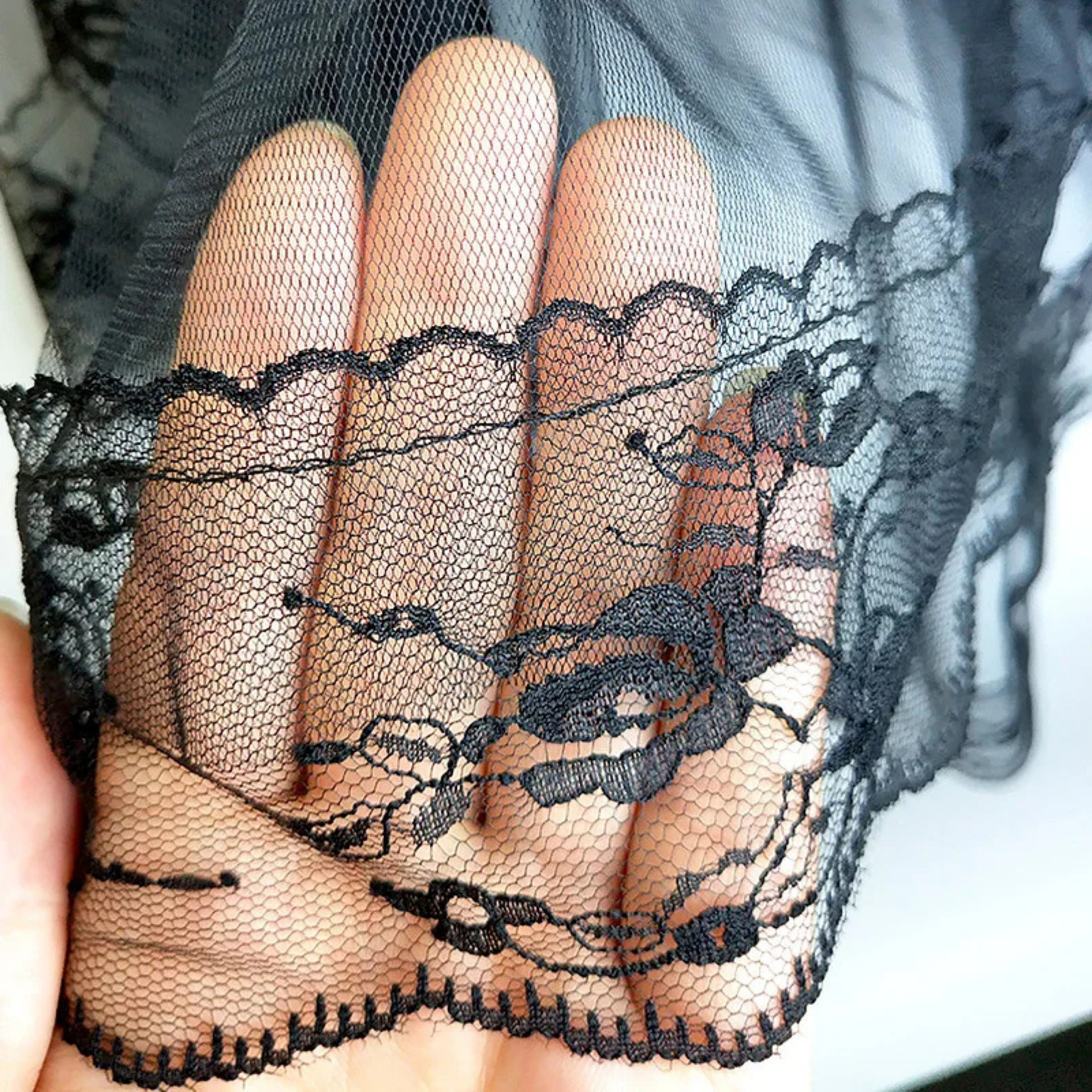 Gothic Clip-In Black Veil | Two-Layer Black Mesh Veil with Comb Attachment