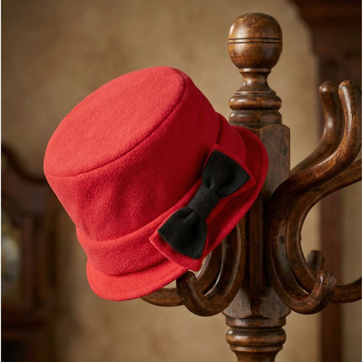 Women’s Polar Fleece Bucket Hat with Bow | Winter Hat in Grey or Red