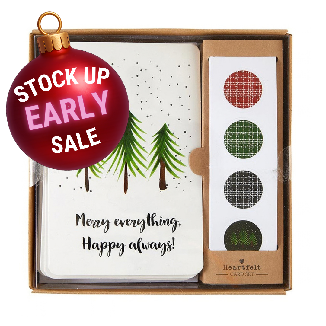 Christmas Card Set with Sticker Seals | Merry Everything Happy Always | Blank Inside Holiday Cards Set of 12