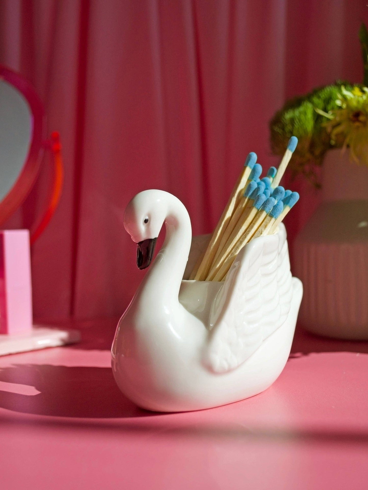 Swan Match Striker | Ceramic Swan Match Holder & Striker | Vintage Style Decor with Matches