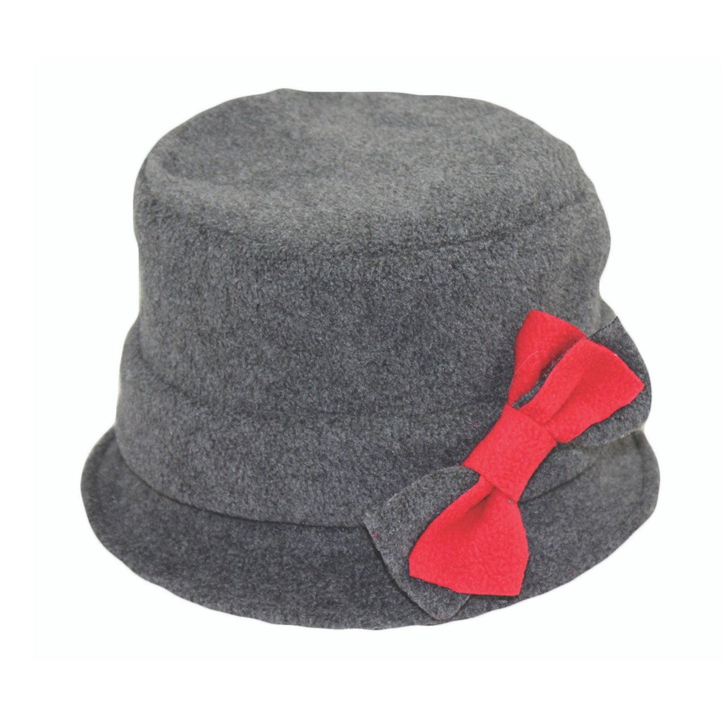 Women’s Polar Fleece Bucket Hat with Bow | Winter Hat in Grey or Red