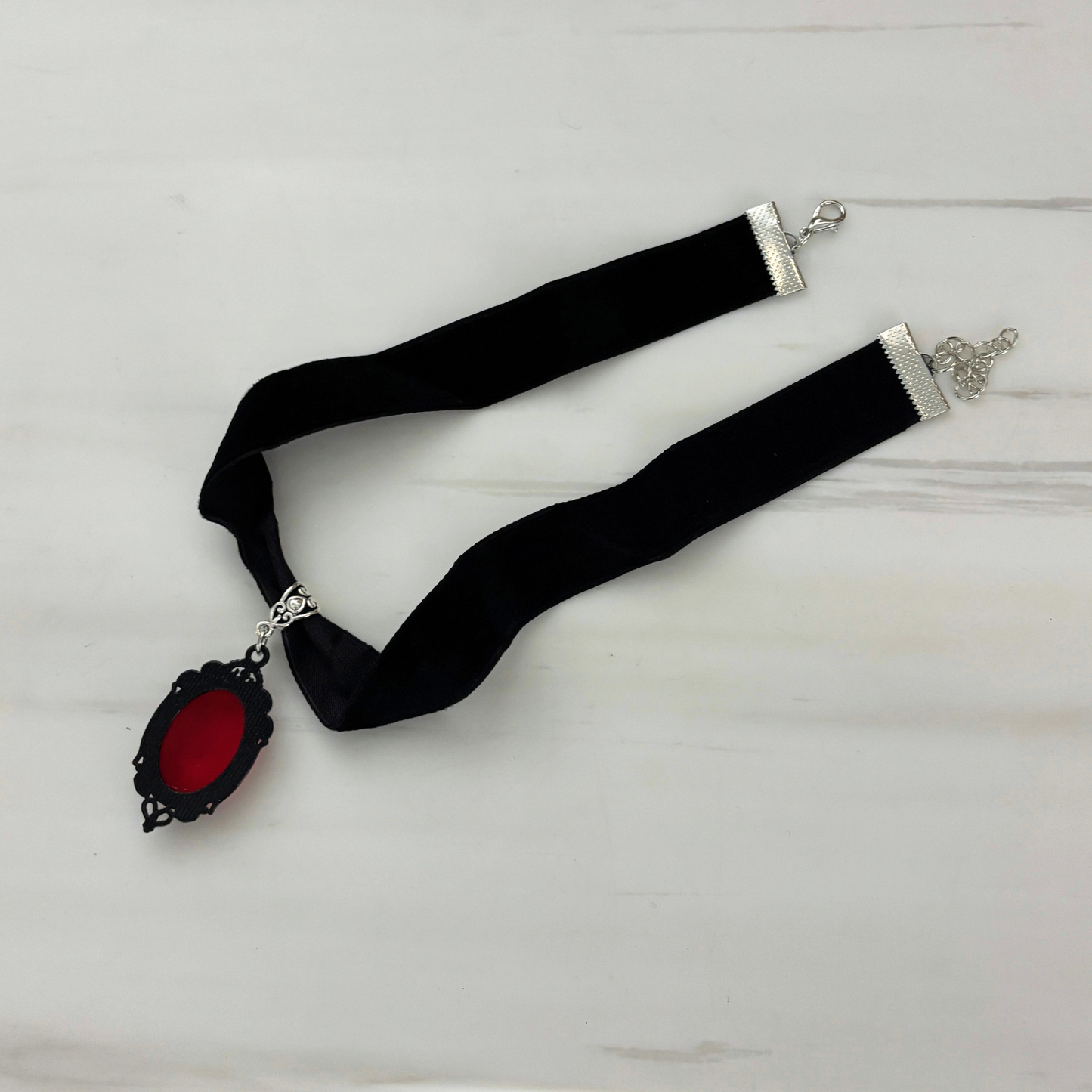 Gothic Blood Choker | Black Velvet Choker with Red Gem