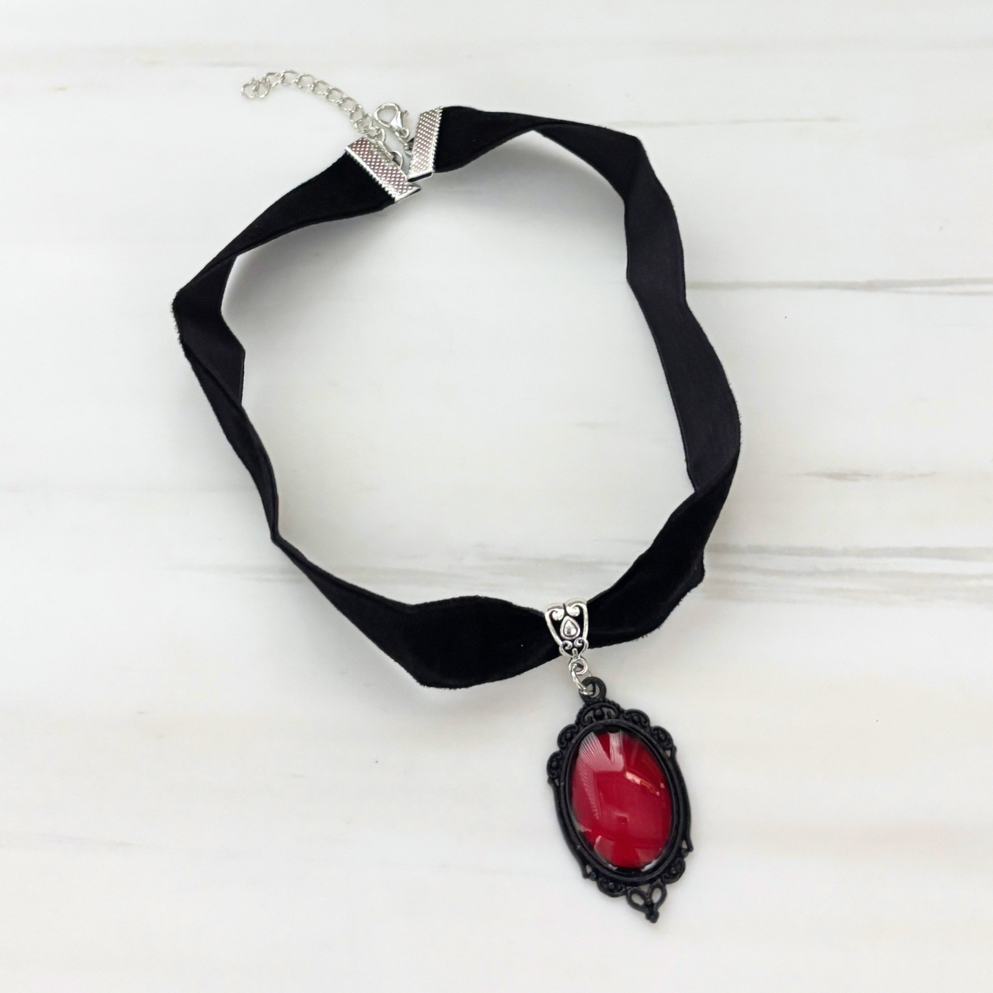 Gothic Blood Choker | Black Velvet Choker with Red Gem