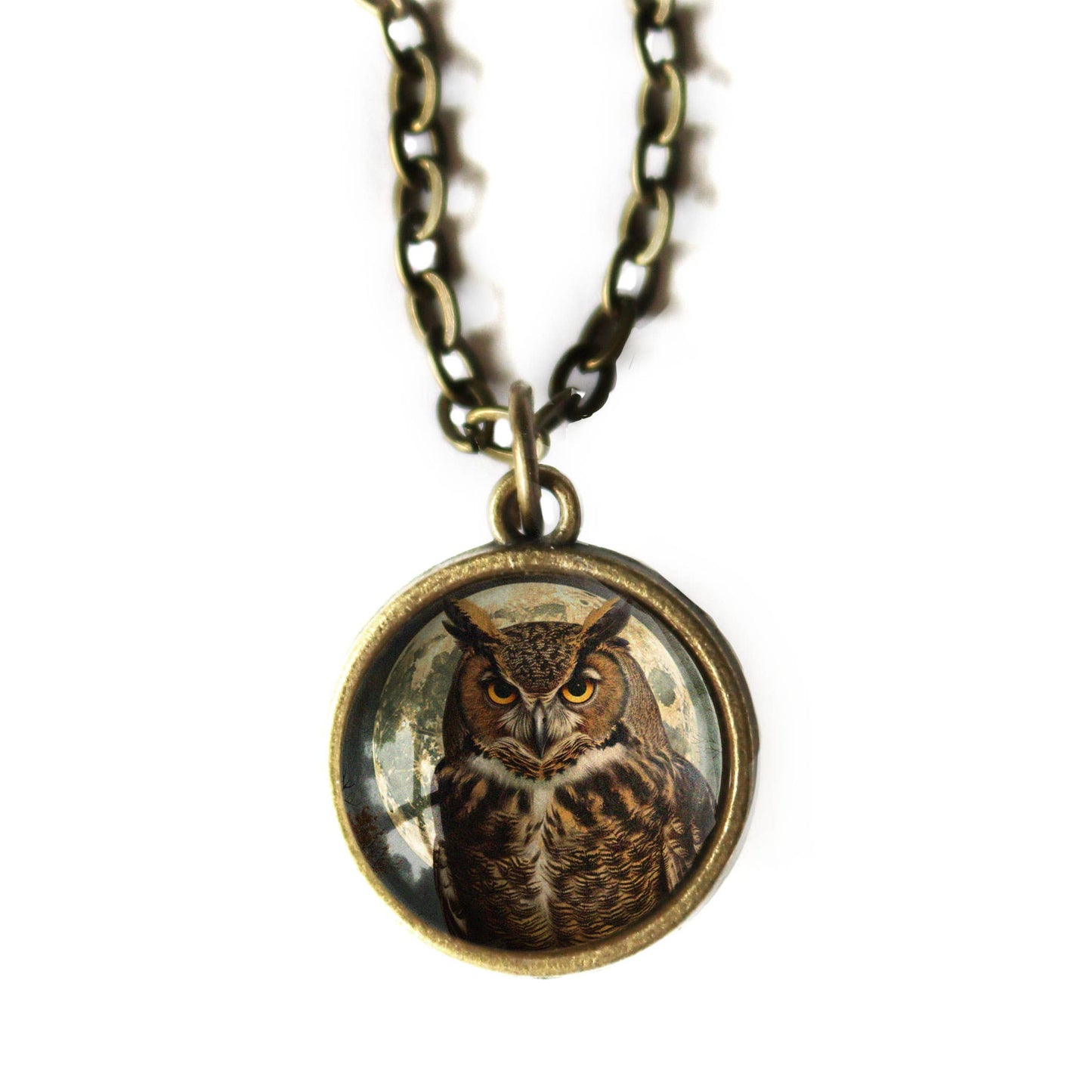 Victorian Owl Simple Reversible Glass Pendant Necklace