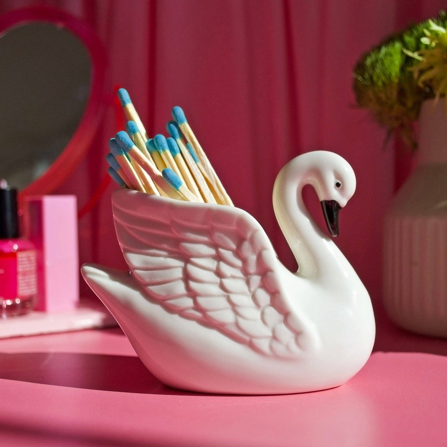 Swan Match Striker | Ceramic Swan Match Holder & Striker | Vintage Style Decor with Matches