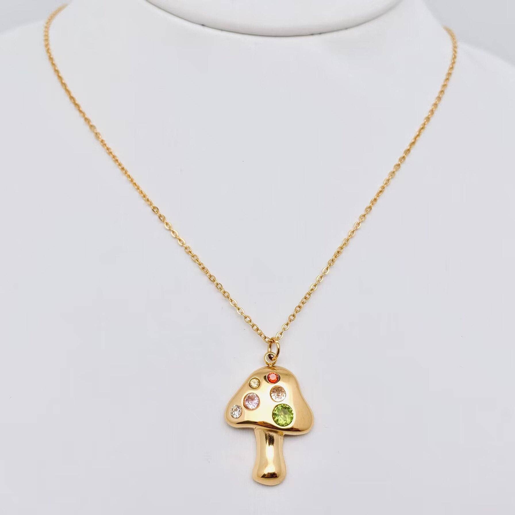 18k Gold Plated Mushroom Cubic Zirconia Necklace