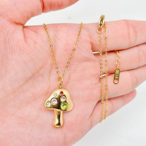 18k Gold Plated Mushroom Cubic Zirconia Necklace