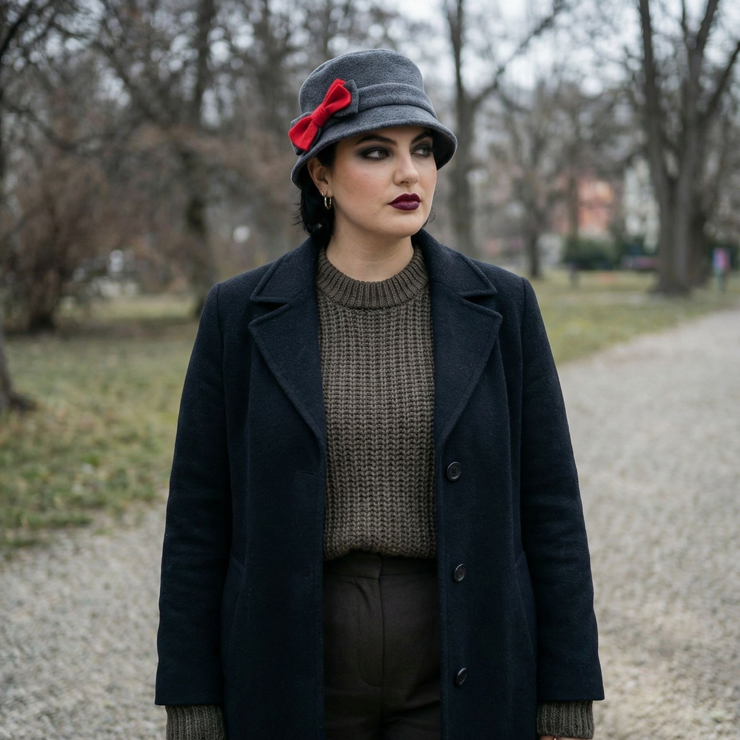 Women’s Polar Fleece Bucket Hat with Bow | Winter Hat in Grey or Red