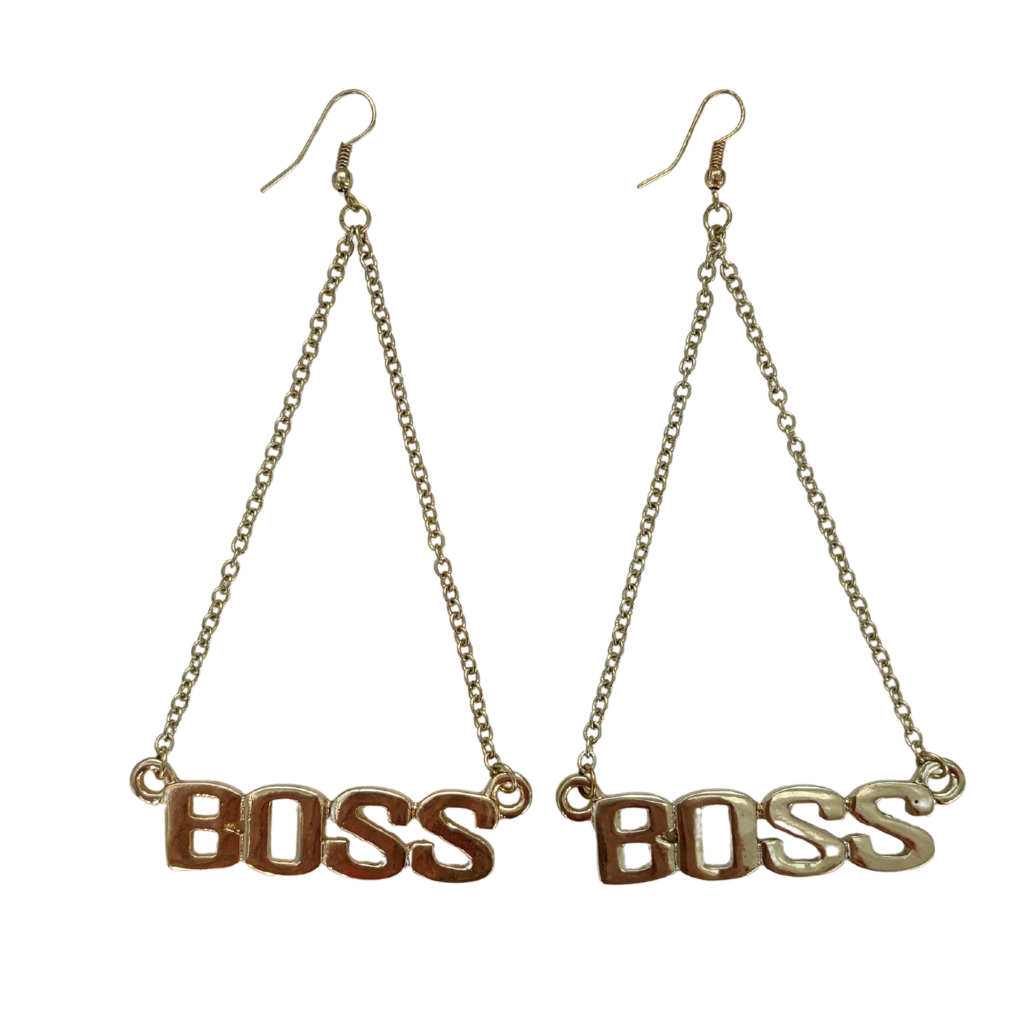 Boss Lady Dangle Statement Earrings in Gold | BOSS Lettering on Chains | 4.4" Ear Wire