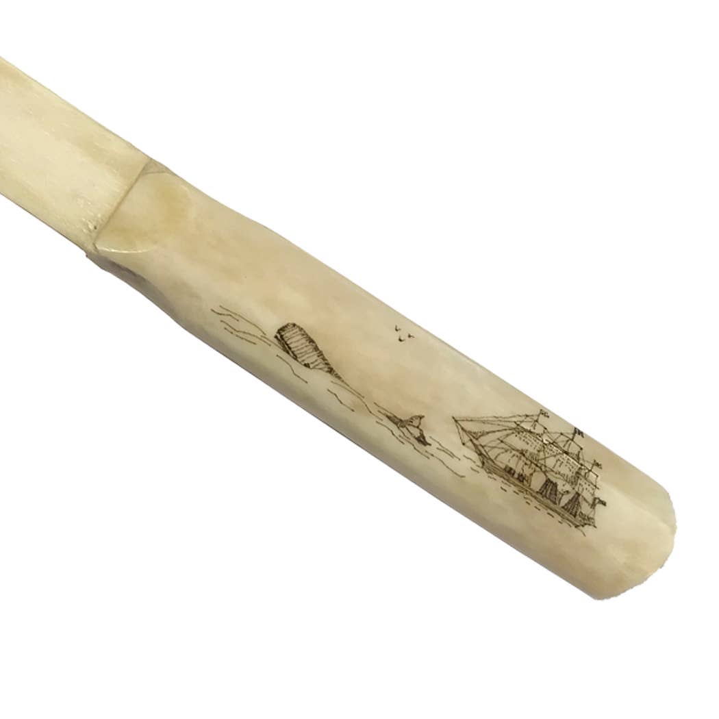 19th C. Whaling Schooner Scrimshaw OxBone Letter Opener Men's Gift | 9" Knife Mail Envelope Opener Staple Remover