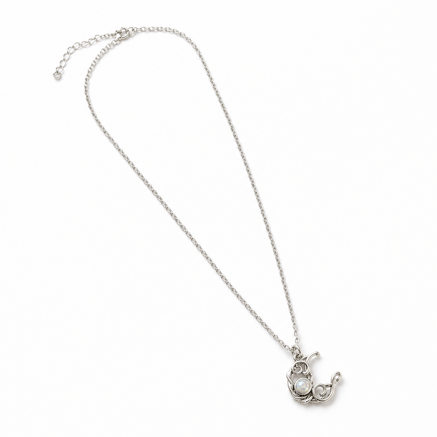 Moonstone Moon Necklace in Silver | Crescent Moon Pendant | 18" + 2" Extender