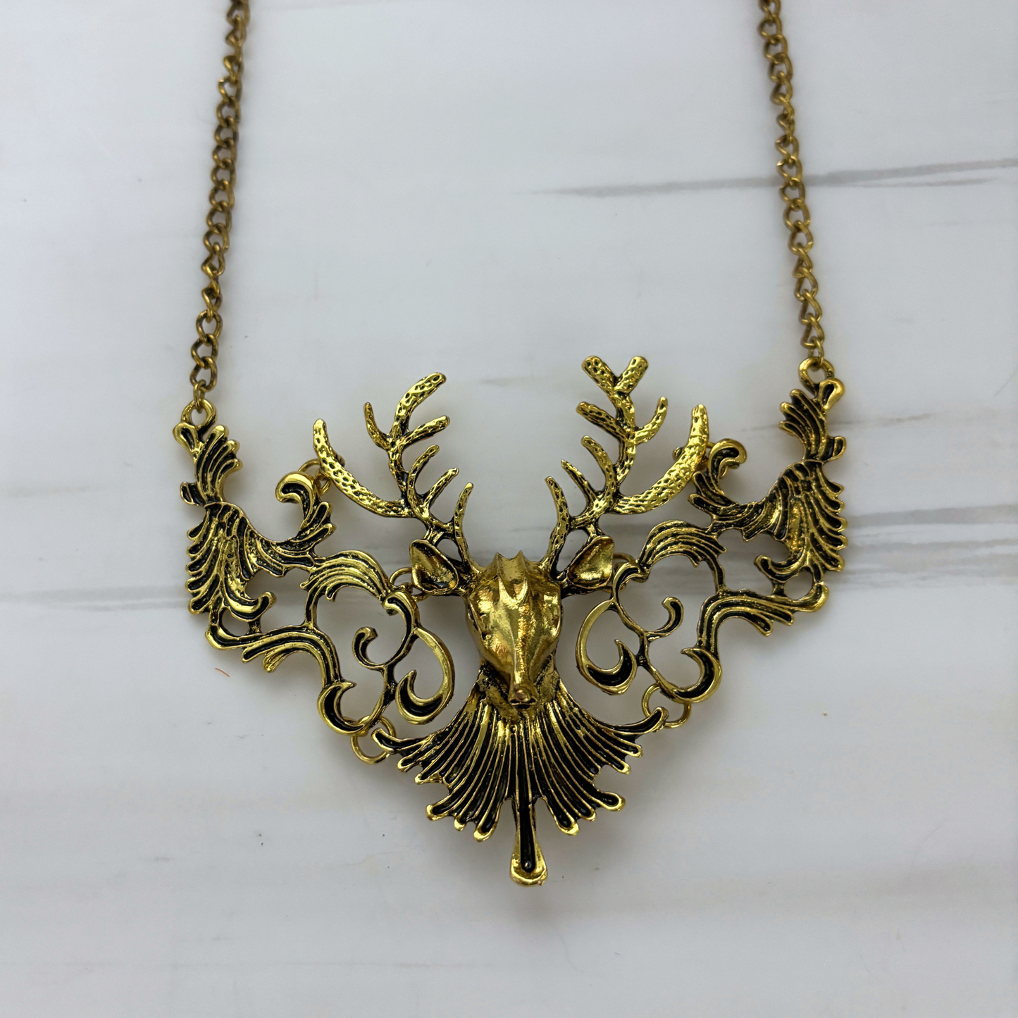 Baroque Reindeer Statement Necklace | 4" Bold Pendant