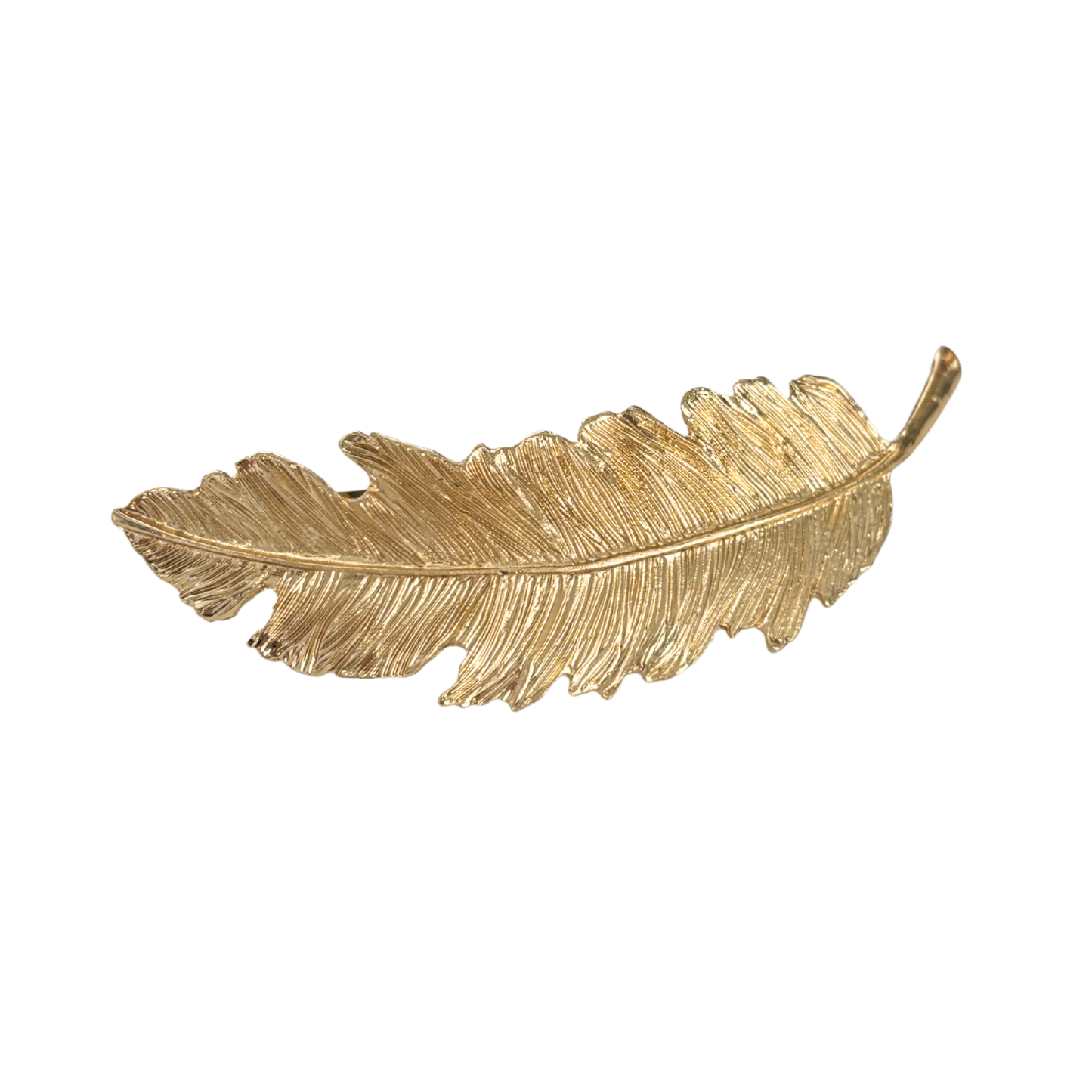Gold Feather Barrette | Sculpted Metal Feather Hair Clip 3.8"
