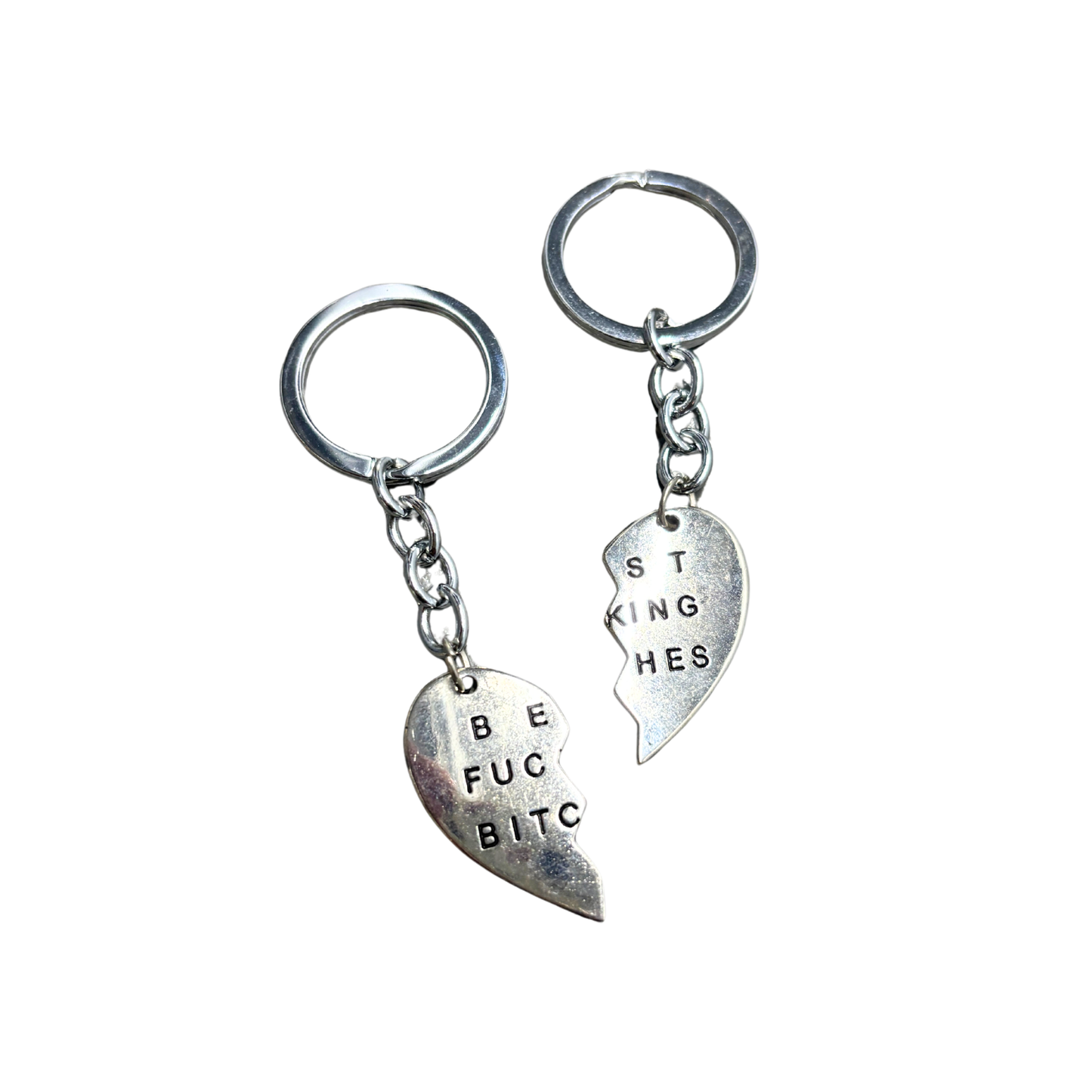 Best Fucking Bitches Keyring Set | Silver Split Heart BFF Keychain Set of 2 | 3.25"