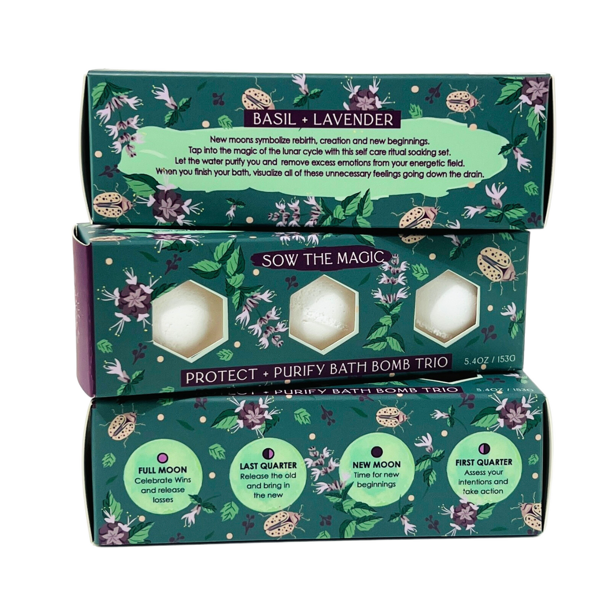 Moon Phase Protect + Purify Bath Bomb Trio | Basil + Lavender-Sow the Magic-The Bullish Store