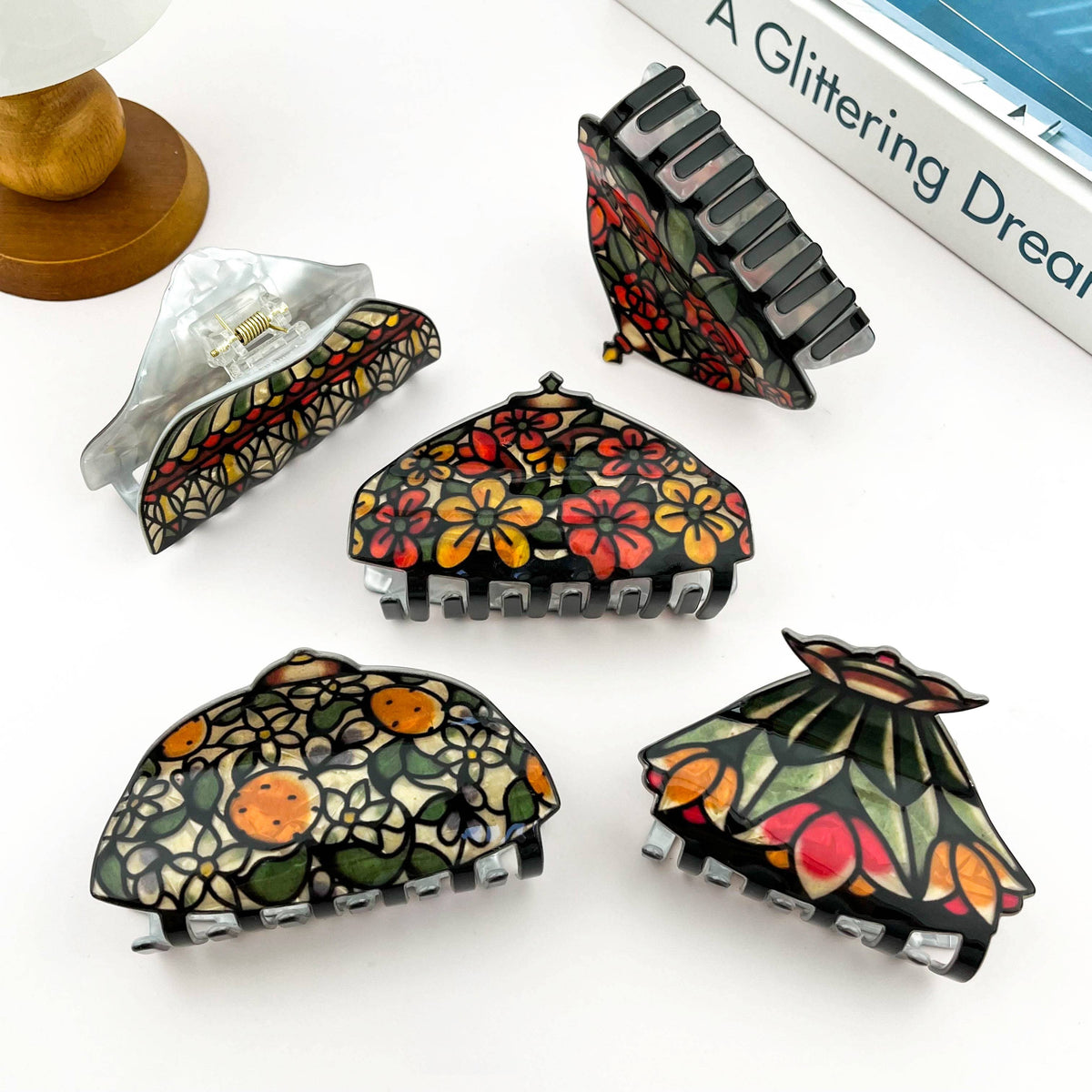 Stained Glass Floral Acrylic Hair Claw
