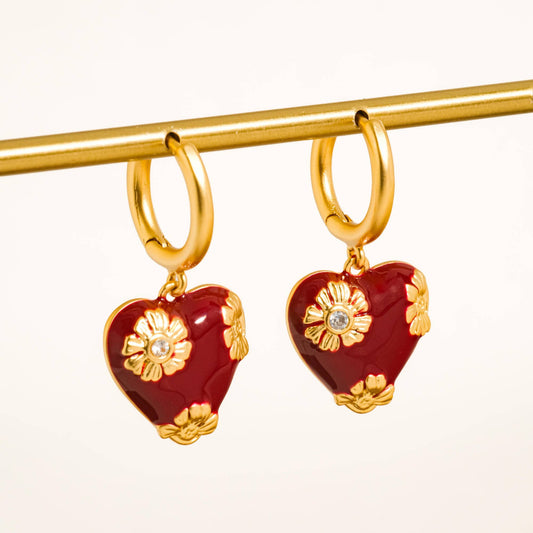 Bea 18K Gold Vintage Floral Heart Earrings