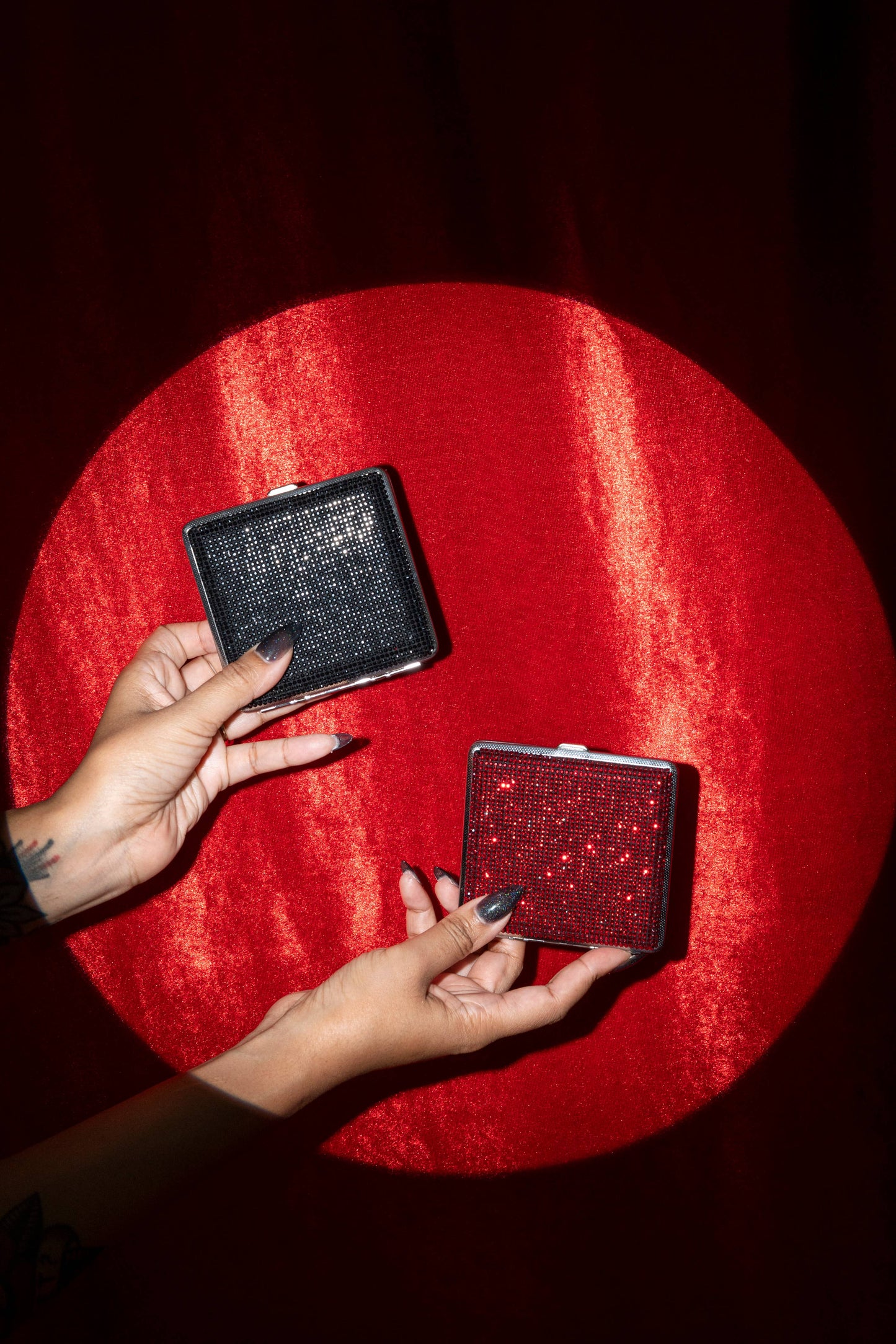 Red Rhinestone Cigarette Case | Glam Slim Disco Diva Sparkly Cig Case Holder