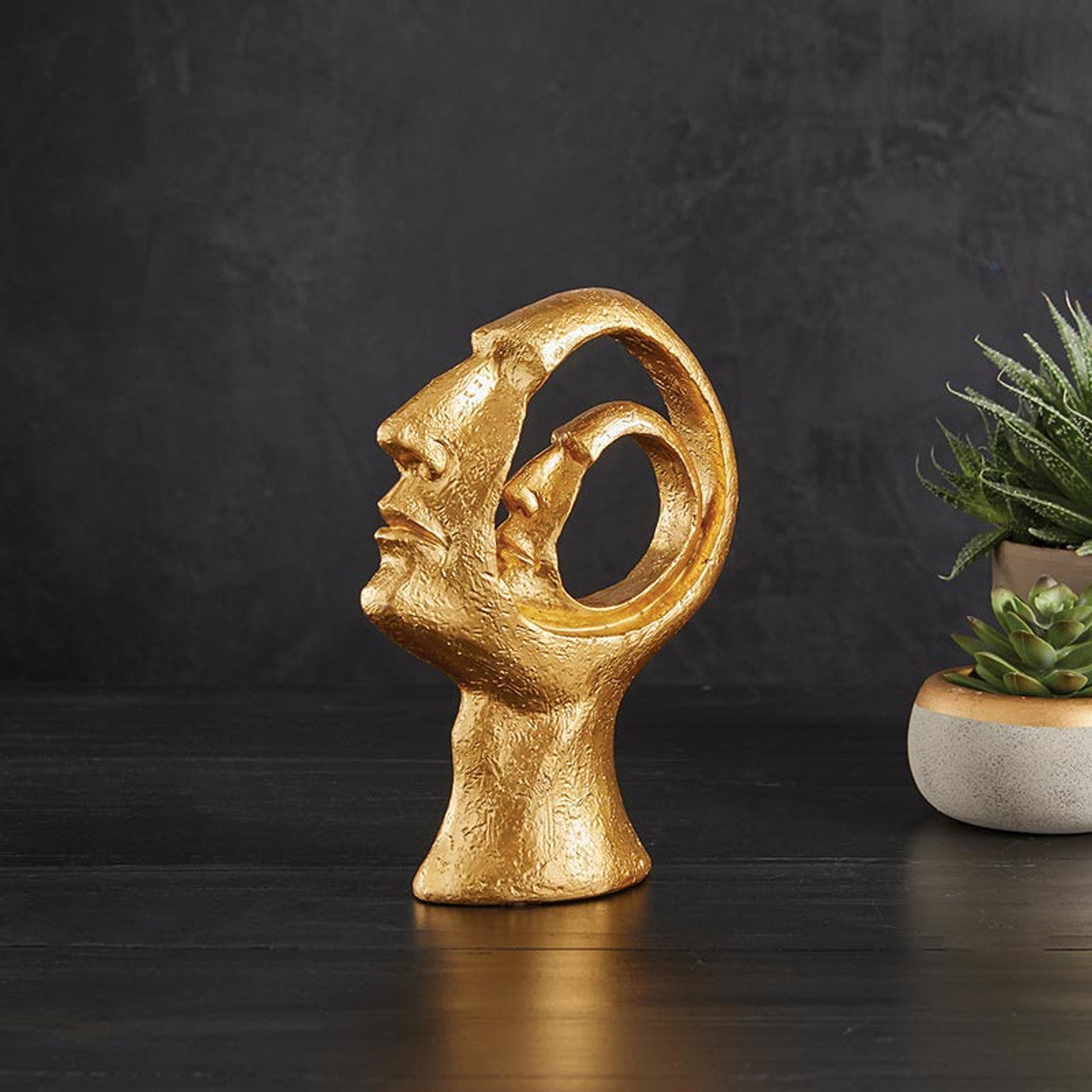2 Face Gold Statue | Decorative Face Figure | 5" x 2" x 7"