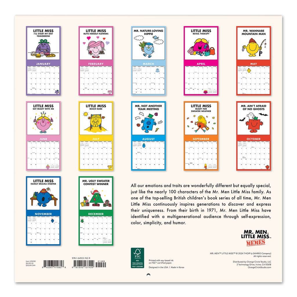 2025 Mr. Men Little Miss 12" x 12" Calendar