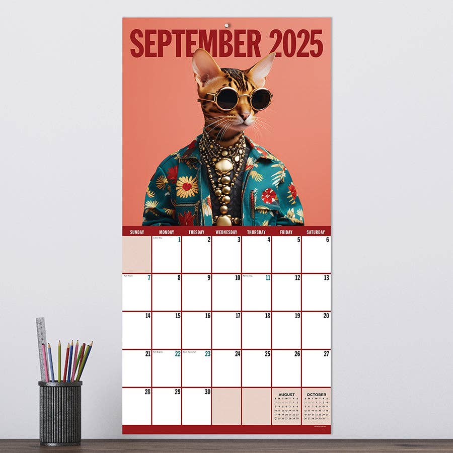 2025 Pawsmopolitan Wall Calendar | Cat Lover Giftable Hanging 12 Month Calendar