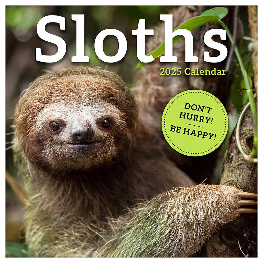 2025 Sloths Wall Calendar | Don't Hurry Be Happy Giftable Hanging 12 Month Calendar