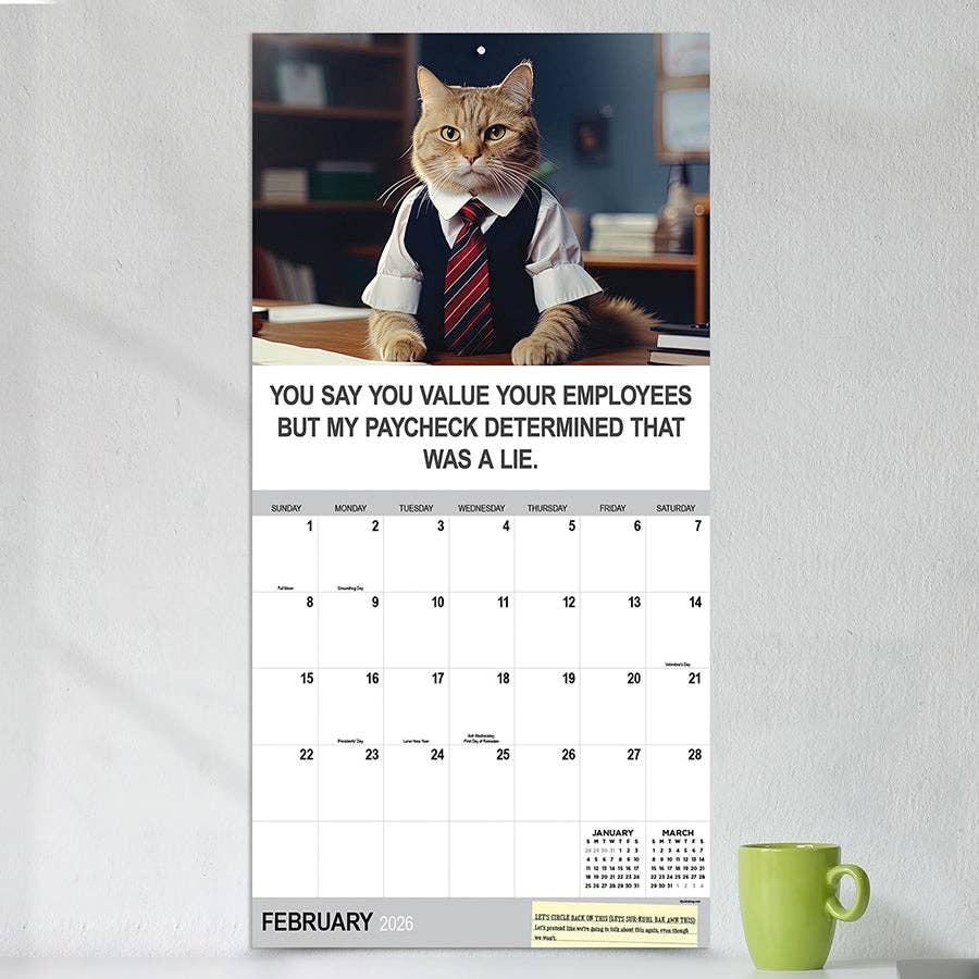 2026 Corporate Cats Wall Calendar | Cute Funny Cat Lovers Calendar Poster | 12" x 12"