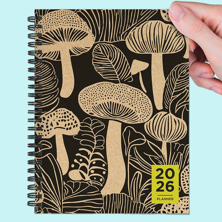 2026 Mushroom Medium Weekly Monthly Planner | Wire-o Binding Diary Datebook Organizer | 6.5" x 8"