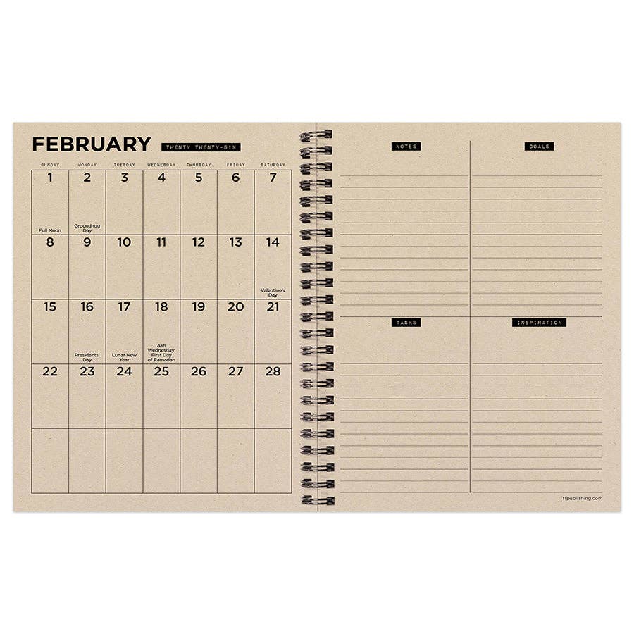 2026 Mushroom Medium Weekly Monthly Planner | Wire-o Binding Diary Datebook Organizer | 6.5" x 8"