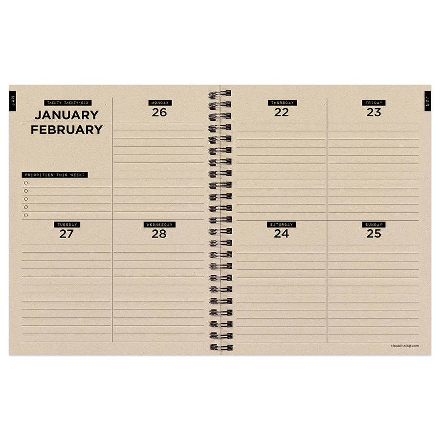 2026 Mushroom Medium Weekly Monthly Planner | Wire-o Binding Diary Datebook Organizer | 6.5" x 8"