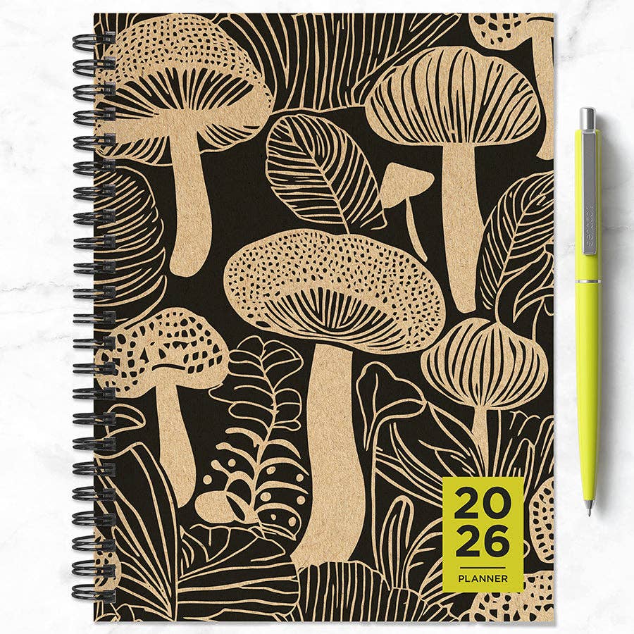 2026 Mushroom Medium Weekly Monthly Planner | Wire-o Binding Diary Datebook Organizer | 6.5" x 8"