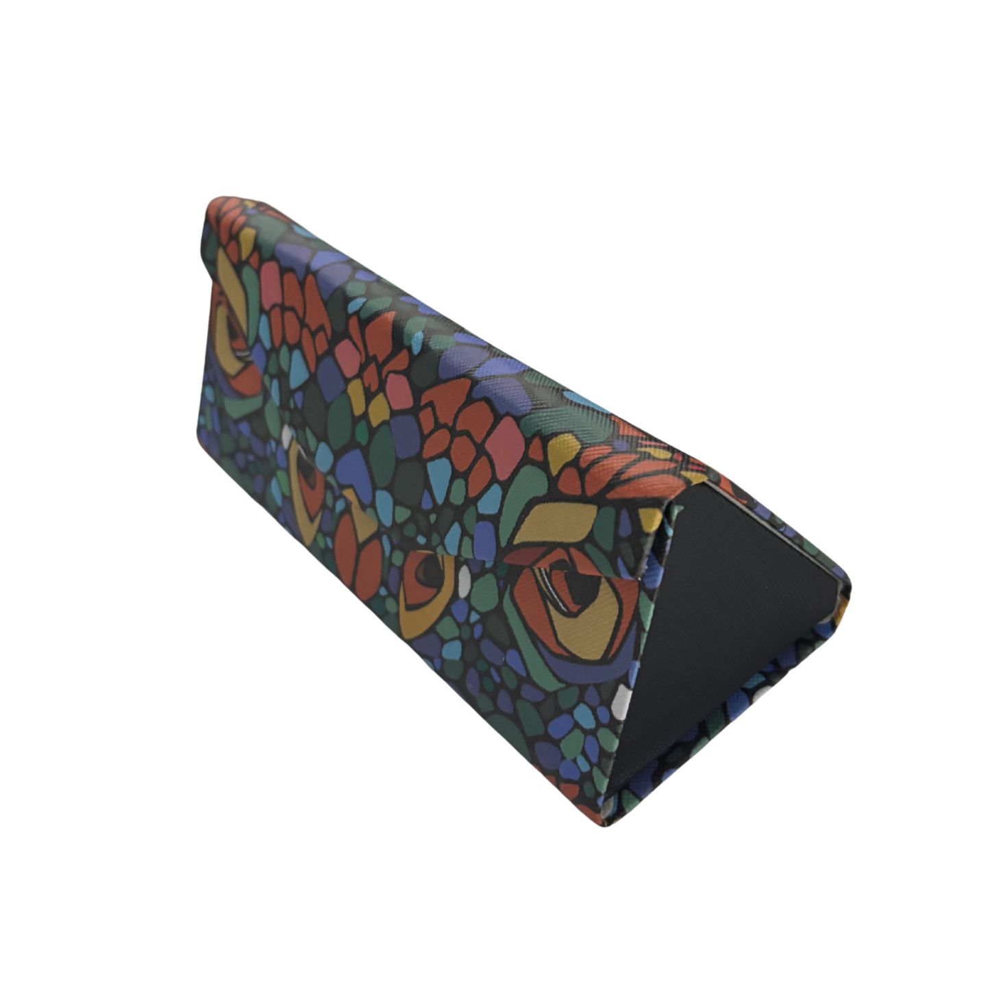 Eyes in the Dark Print Folds-Flat Eyeglasses Case | Nature Mosaic Print, Magnetic Closure