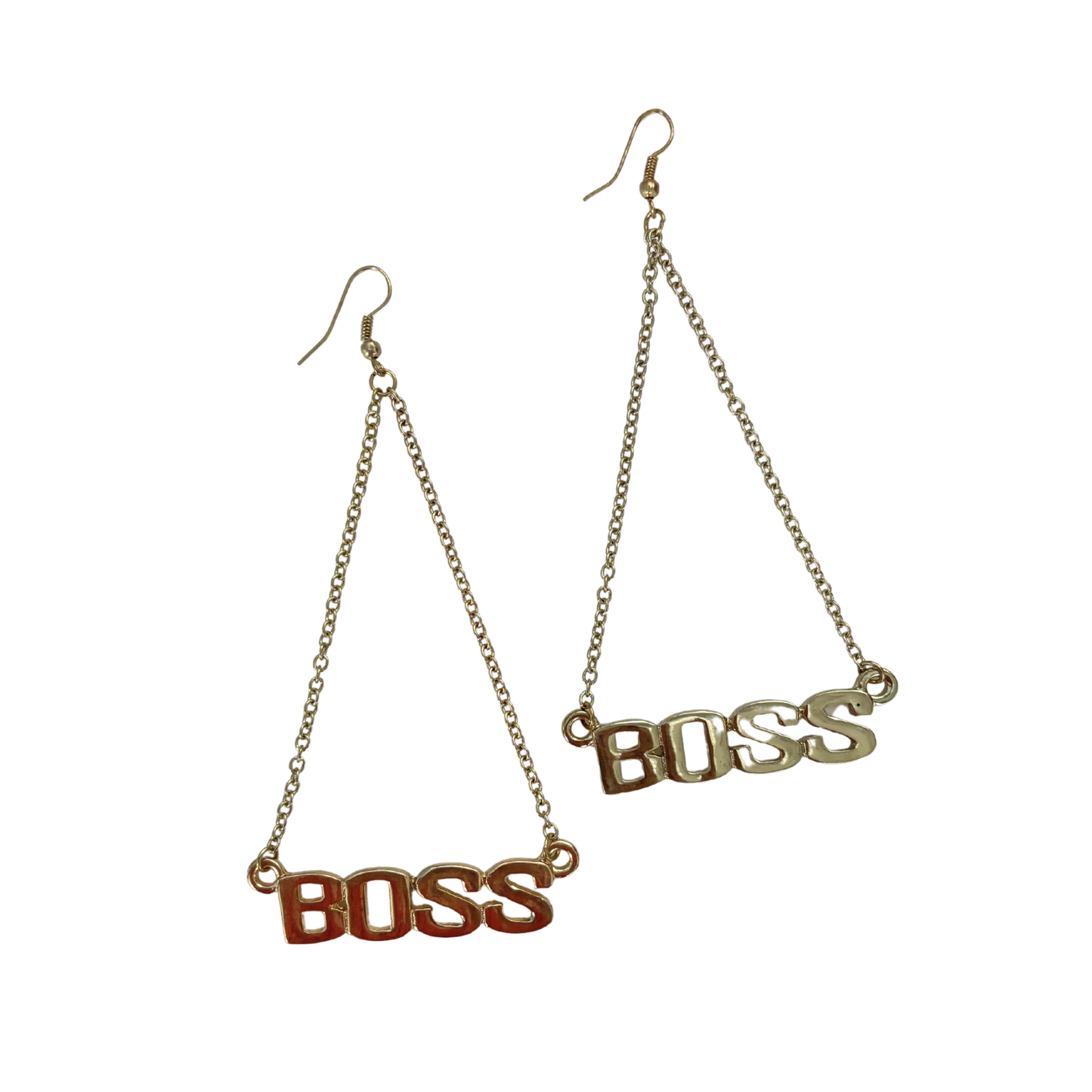 Boss Lady Dangle Statement Earrings in Gold | BOSS Lettering on Chains | 4.4" Ear Wire