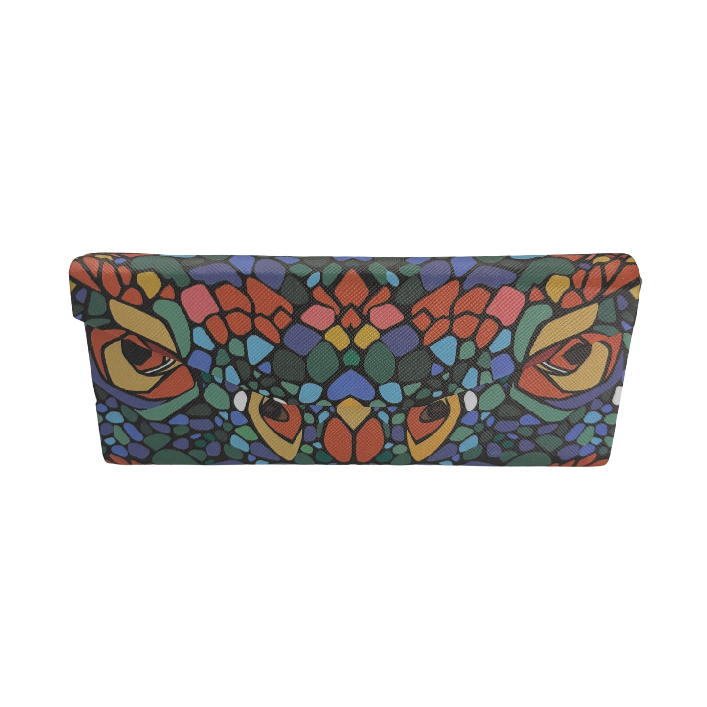 Eyes in the Dark Print Folds-Flat Eyeglasses Case | Nature Mosaic Print, Magnetic Closure