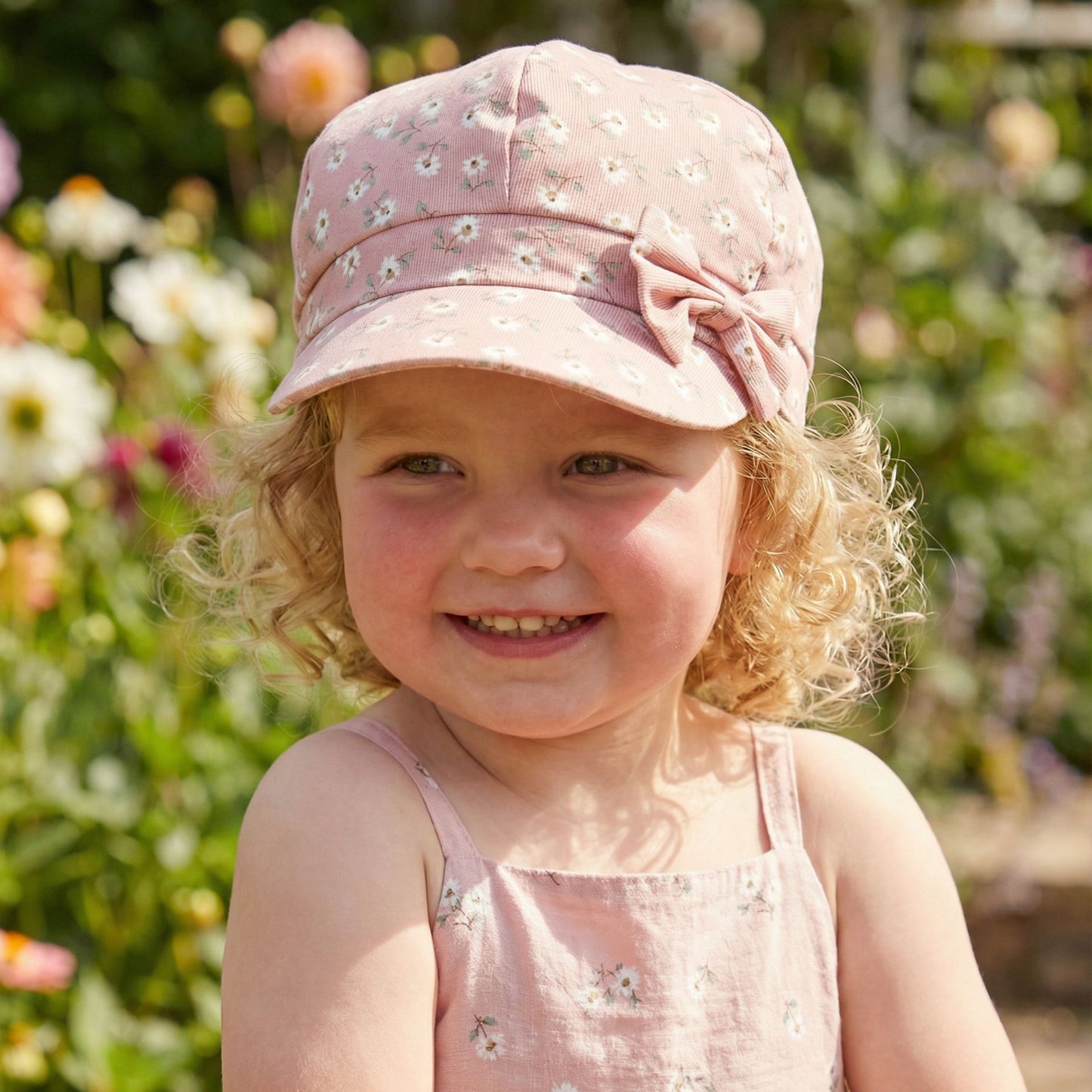 Kids Bow Spring Cap (Blue or Dark Pink) | 6 Panel Girls Hat