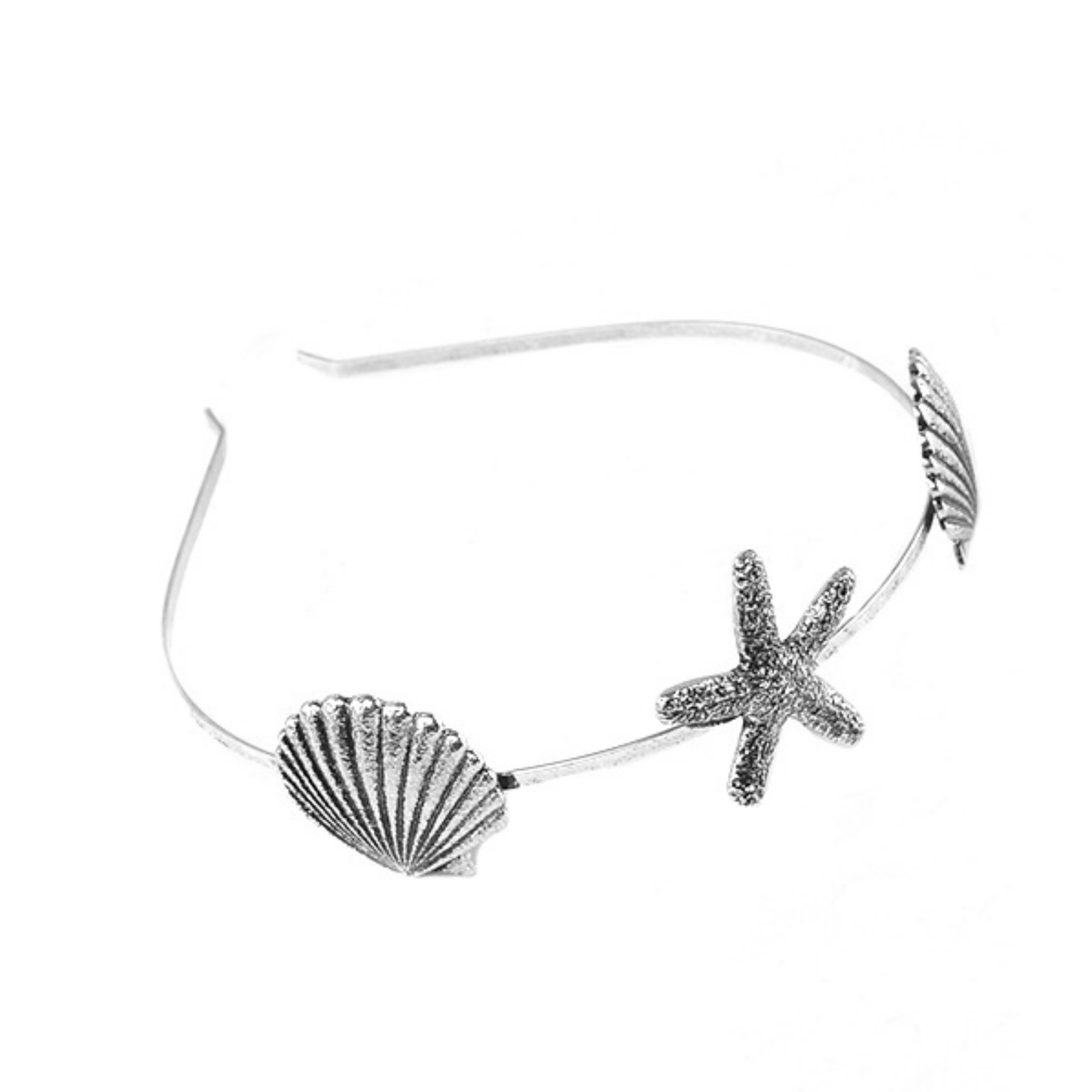 Burnished Silver Mermaid Headband Tiara | Shell & Sea Star Charm Crown