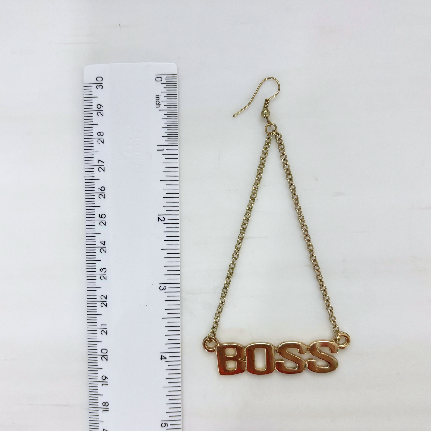 Boss Lady Dangle Statement Earrings in Gold | BOSS Lettering on Chains | 4.4" Ear Wire