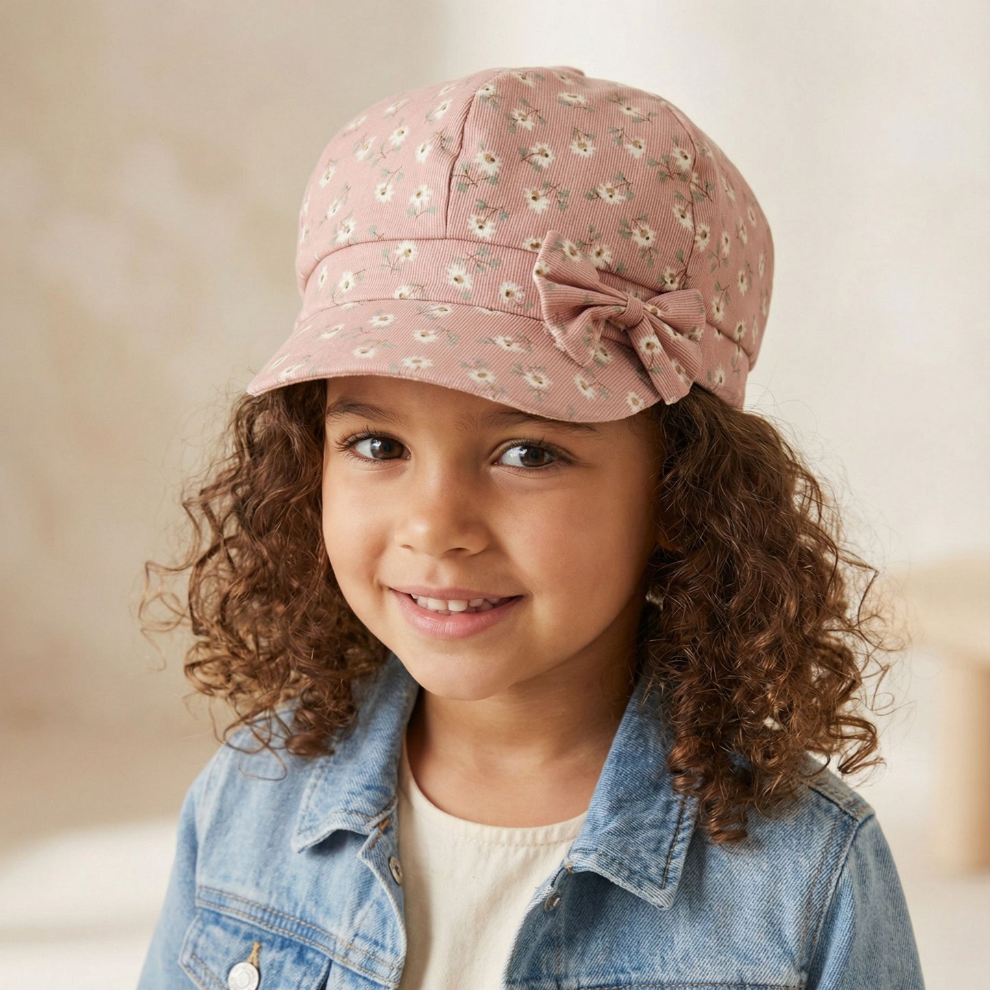 Kids Bow Spring Cap (Blue or Dark Pink) | 6 Panel Girls Hat