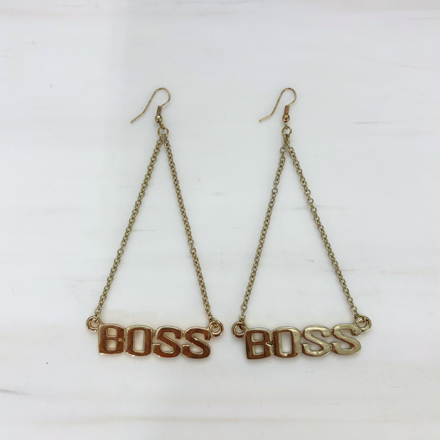 Boss Lady Dangle Statement Earrings in Gold | BOSS Lettering on Chains | 4.4" Ear Wire