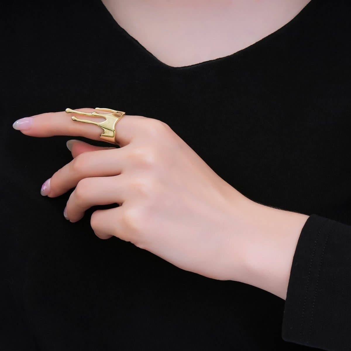24K Gold Filled Liquid Drip Adjustable Open Ring | Geometric Chain Link Ring