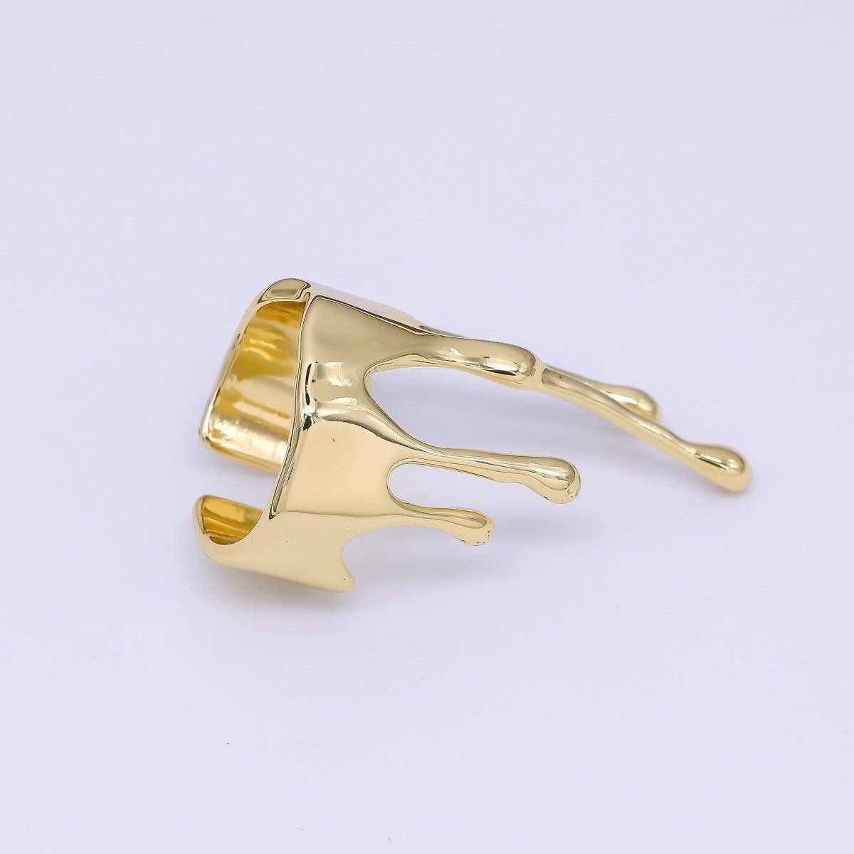24K Gold Filled Liquid Drip Adjustable Open Ring | Geometric Chain Link Ring