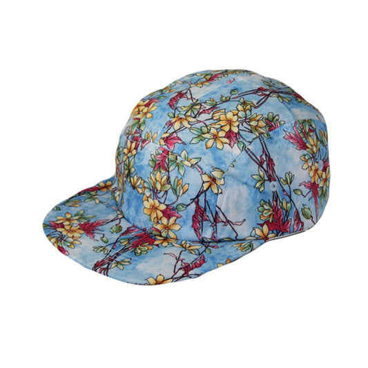 Light Blue Floral 5 Panel Cap | Cotton Blend Adjustable Back Hat