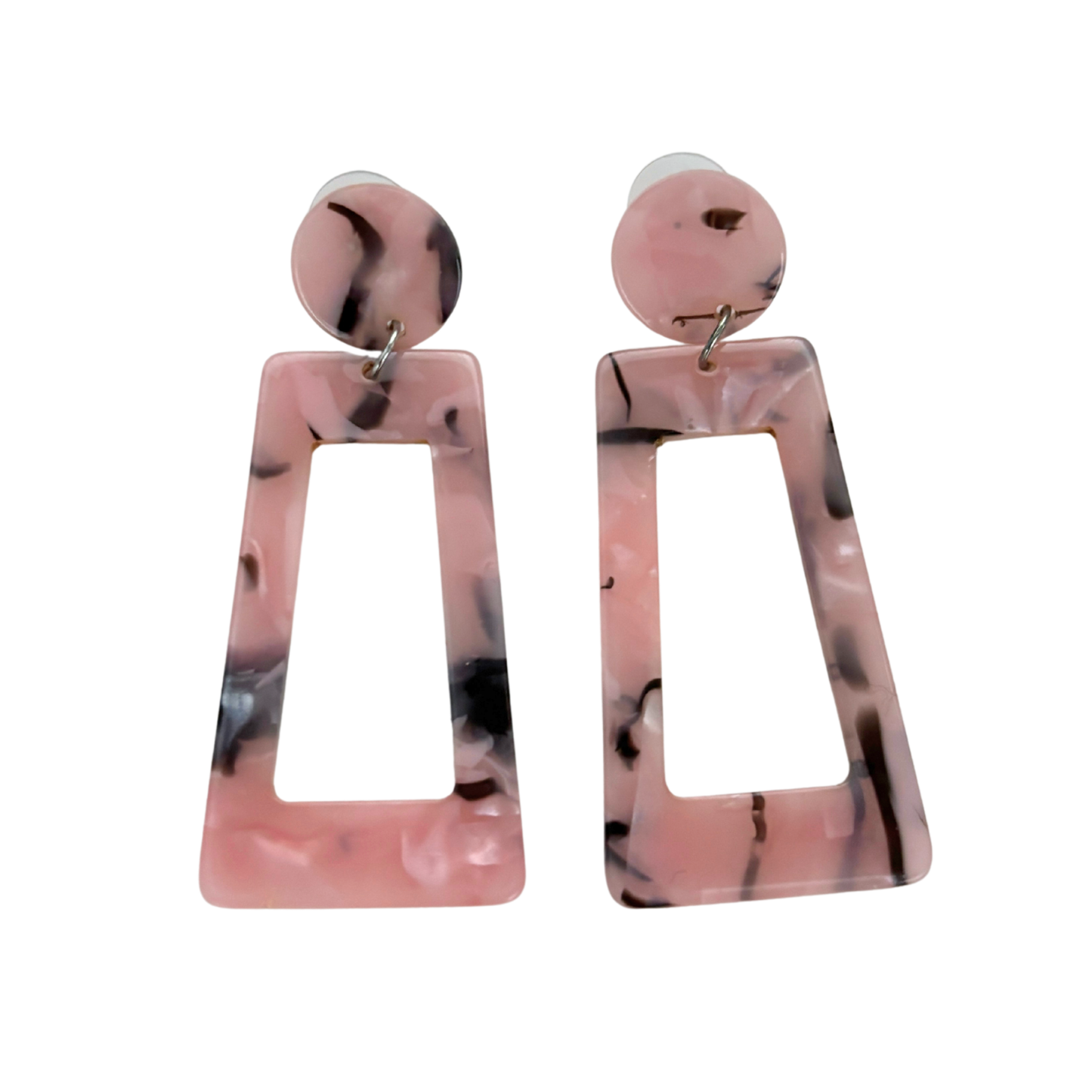 '80s Lady Pink Tiger Big Earrings | Pink & Black Swirl Acetate Post Earrings